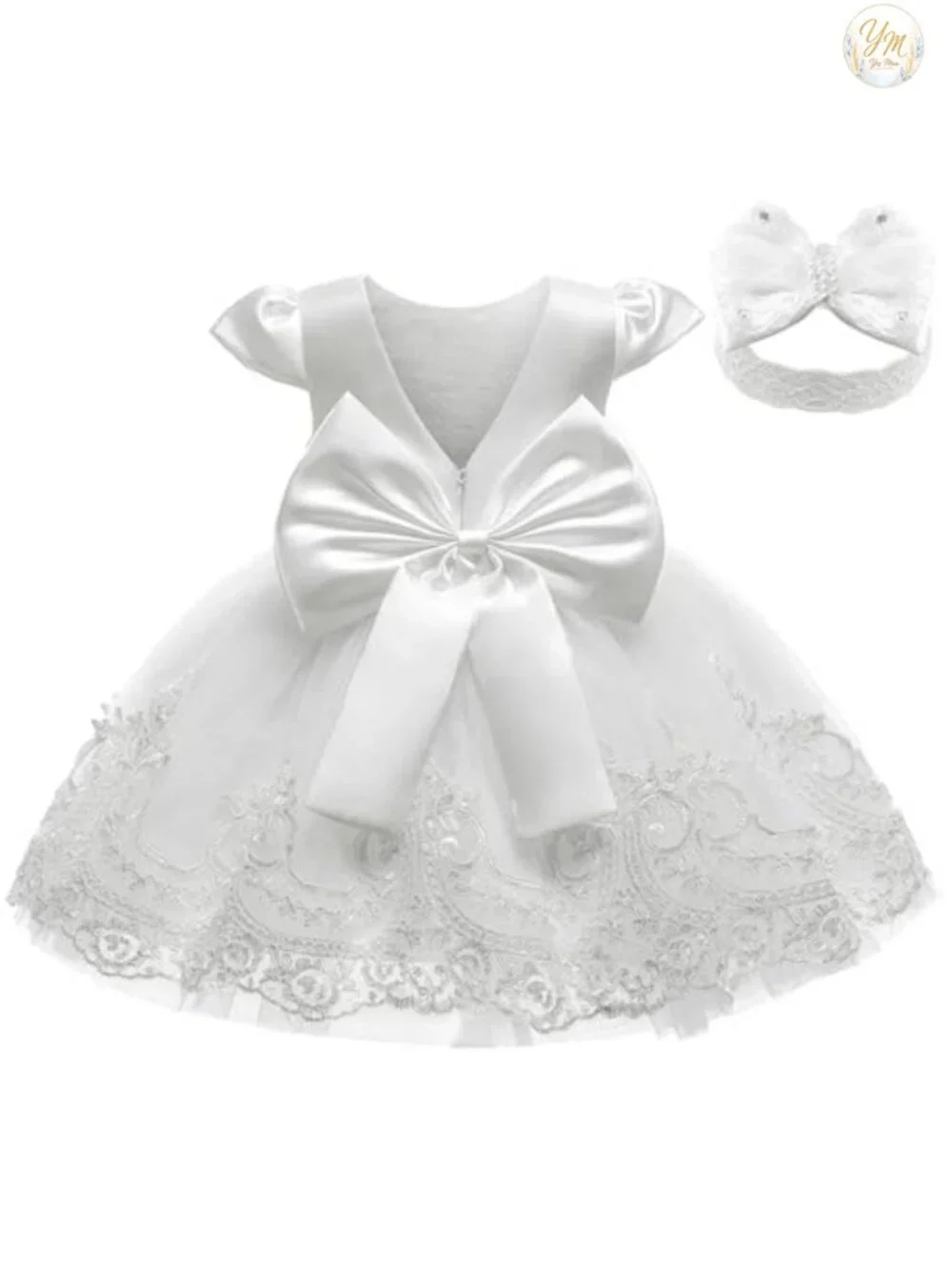 Baby Girls Baptism Wedding Flower Girl Dress Formal Gown with Headwear Flutter